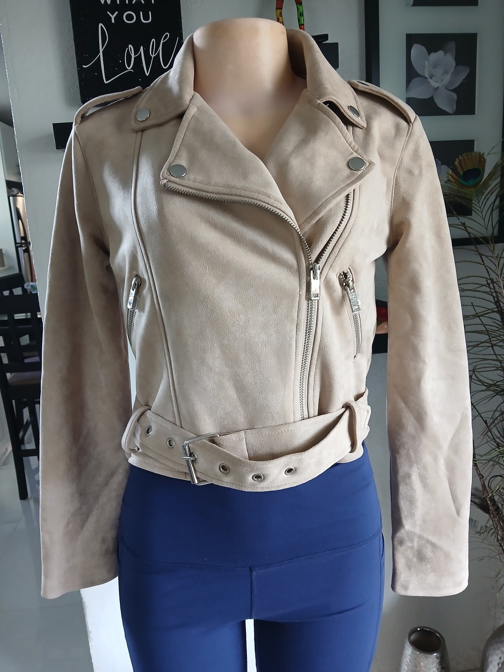 Forever 21 Light Beige Suede Moto Jacket